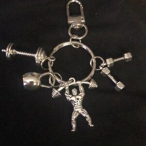 Muscle man , dumbbells weight lifter-charm key ring